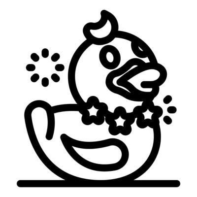 Cute rubber duck wearing star necklace and crescent moon hat shining brightly