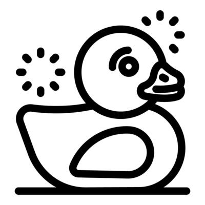 Cute rubber duck toy squeaking and floating on water