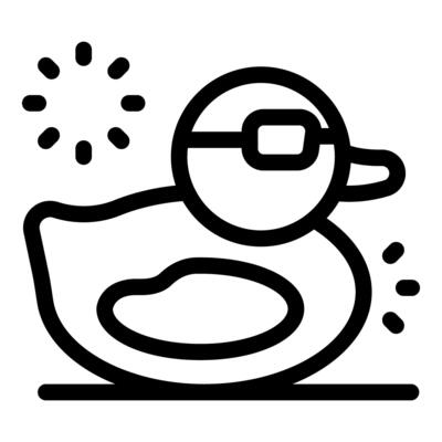 Rubber duck wearing swimming goggles enjoying summer sunlight