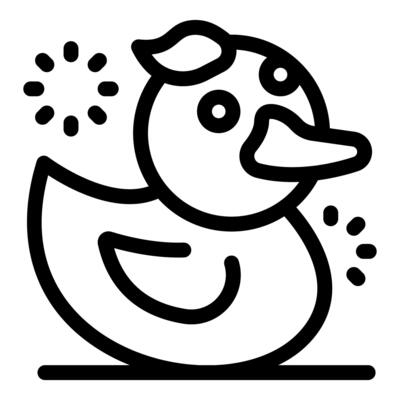 Cute rubber duck floating peacefully, creating sparkles around