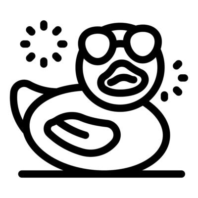 Rubber duck wearing sunglasses enjoys summer sun