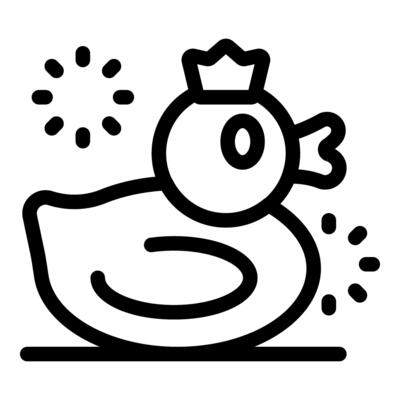 Cute rubber duck wearing crown floating on water surface