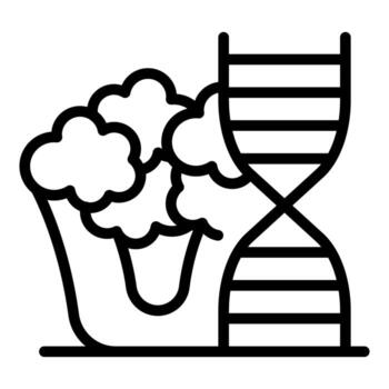 Genetically modified broccoli and dna structure representing genetic engineering vector