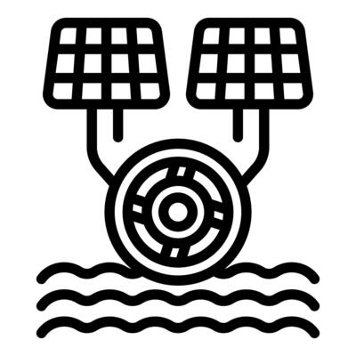 Water turbine generating electricity using solar panels