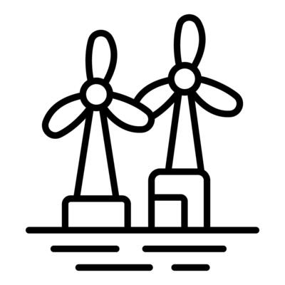 Wind turbines generating green energy on water surface