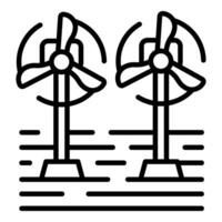 Two wind turbines generating clean energy on agricultural land vector