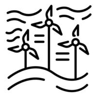 Wind turbines generating clean energy from powerful wind currents vector