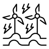 Wind turbines generating electricity from wind power on sea waves vector