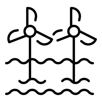 Offshore wind turbines generating renewable energy from ocean currents