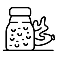 Pickled sausage in jar with oak leaf branch, preserving food for winter vector