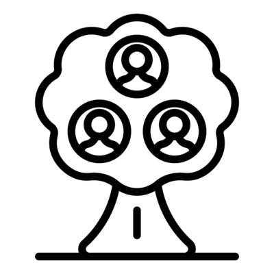 Family tree growing with three people icons representing members
