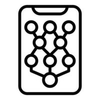 Neural network connecting dots on smartphone screen displaying machine learning vector