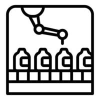 Robotic arm filling bottles on assembly line, automating production process vector