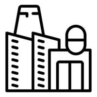 Engineer managing a production plant with large chimney and storage building vector