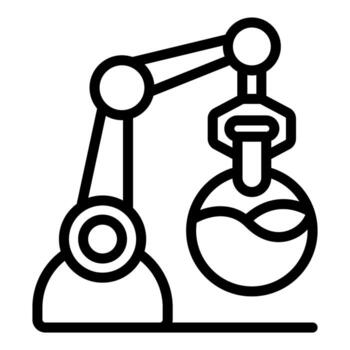 robótico brazo torrencial líquido dentro matraz, automatización en químico experimentar vector