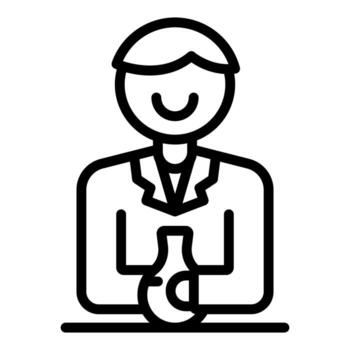 Smiling chemist holding flask in laboratory experiment icon vector