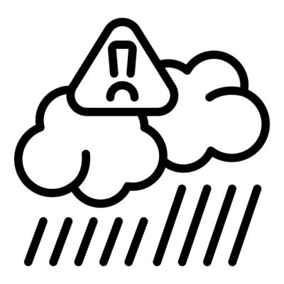 Acid rain falling from cloud with warning sign, environmental pollution concept