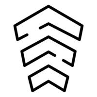 Three chevrons pointing upwards representing military rank, progress, or achievement vector