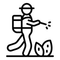 Farmer spraying crops with insecticide using a knapsack sprayer vector