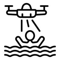 Drone saving drowning man using spotlight in sea rescue operation vector