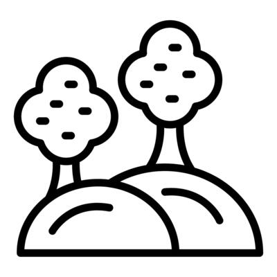 Two trees growing on rolling hills in a minimalist line art style
