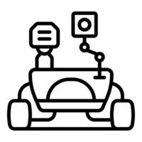 Autonomous rover exploring extraterrestrial planet surface, line art icon vector