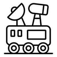 Lunar rover exploring the surface of the moon transmitting data via satellite dish and telescope vector