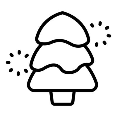 Christmas tree shining with stars, simple black line icon