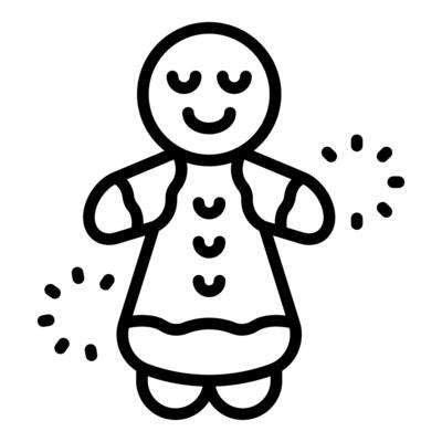 Gingerbread man smiling and celebrating christmas festivities with sparkles