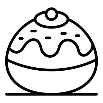 Delicious round cake with topping and icing drizzle resting on surface vector