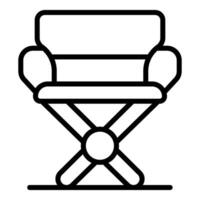 Folding camping chair standing on flat ground, minimalist icon vector