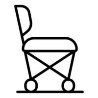Folding baby stroller icon, side view of empty pram with wheels vector