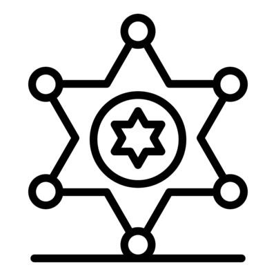 Sheriff star badge containing star of david symbol is representing jewish law enforcement officer