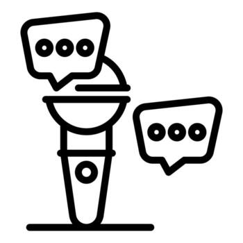 Microphone broadcasting important news update with speech bubbles displaying talking points vector