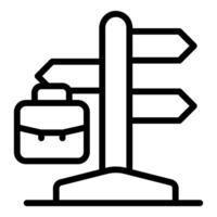 Briefcase hanging on a signpost with multiple directions, choosing career path vector