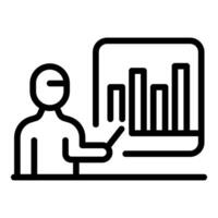 Businessman giving presentation pointing at growing bar chart on whiteboard vector