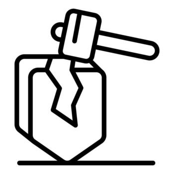 Hammer breaking shield, security breach, cyber attack, vulnerability concept vector