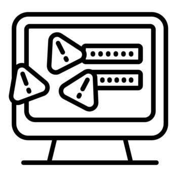 Computer screen showing multiple warnings and errors with exclamation marks vector