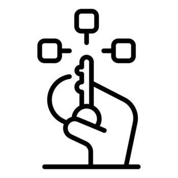 Hand holding key accessing multiple data blocks, secure network connection vector