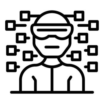 hombre vistiendo aumentado realidad lentes experimentando datos fluir vector