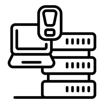 advertencia firmar mostrando en ordenador portátil cerca servidor estante simbolizando sistema alerta vector