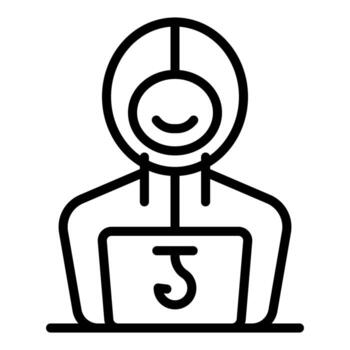 Phishing attack stealing user data, hacker using laptop and hook vector