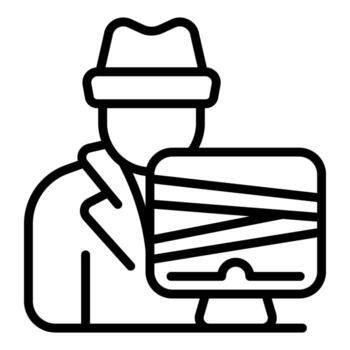 hacker robando datos desde un escritorio computadora vector