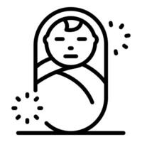 Newborn baby wrapped in blanket, simple line icon design vector