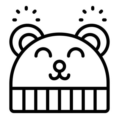 Cute bear shaped winter hat with smiling face and sparkling ears