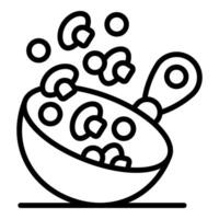 Chef tossing mushrooms in a wok with hot oil and spices vector