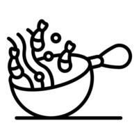 Chef cooking shrimps in wok with hot water and spices vector