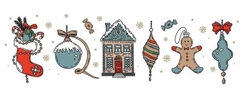 Christmas symbol, ball, tree, toy on white. vector