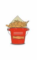 Delicious French fries in a red bucket serve . Food mockup design vector