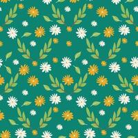 Floral pattern with green background and flowers vector